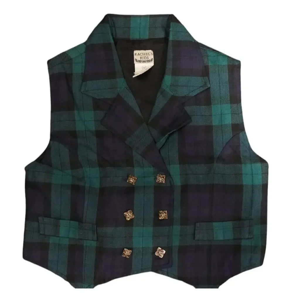 Rachel’s Kids Plaid Two-Piece Vest & Shorts Set Size 10 Vintage Tartan Preppy